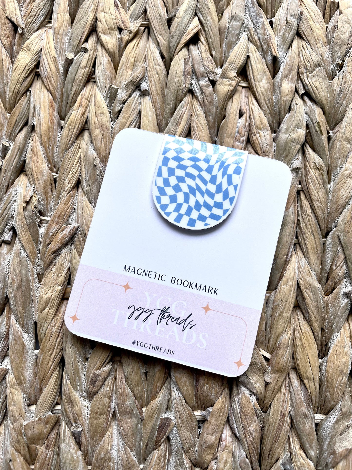 Blue Wavy Checkered Groovy Magnetic Bookmark