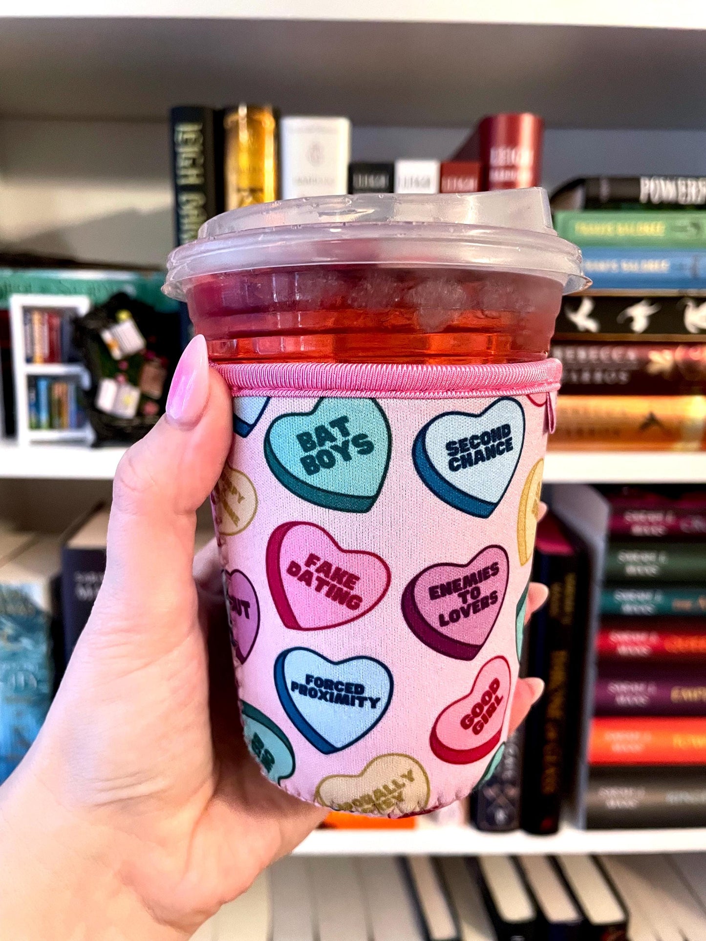 Candy Hearts Book Tropes Drink Sleeve