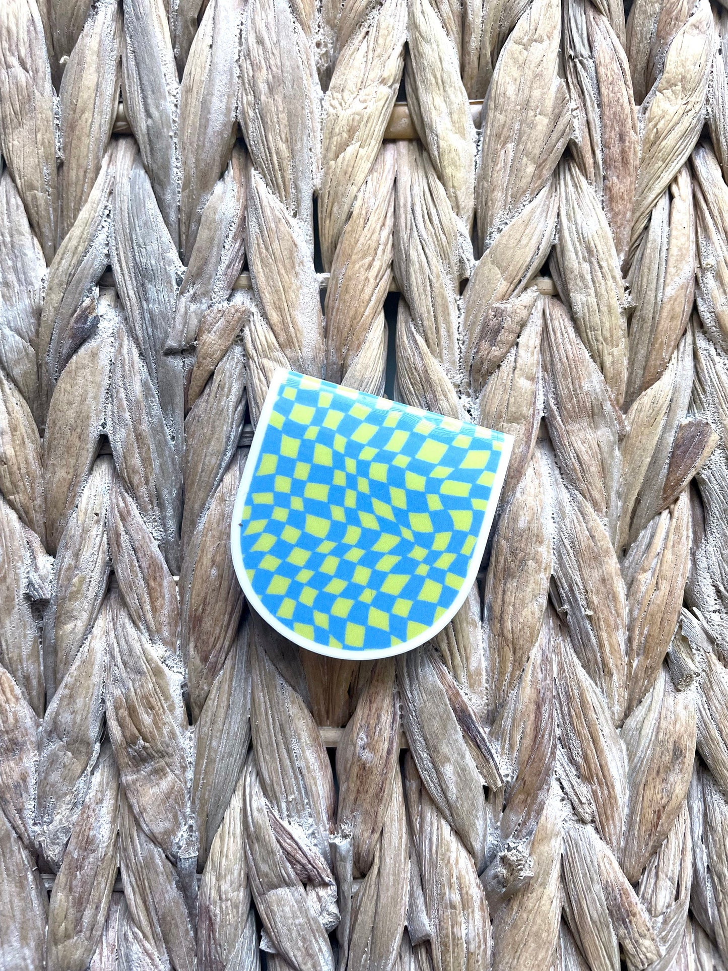 Green Blue Wavy Checkered Magnetic Bookmark