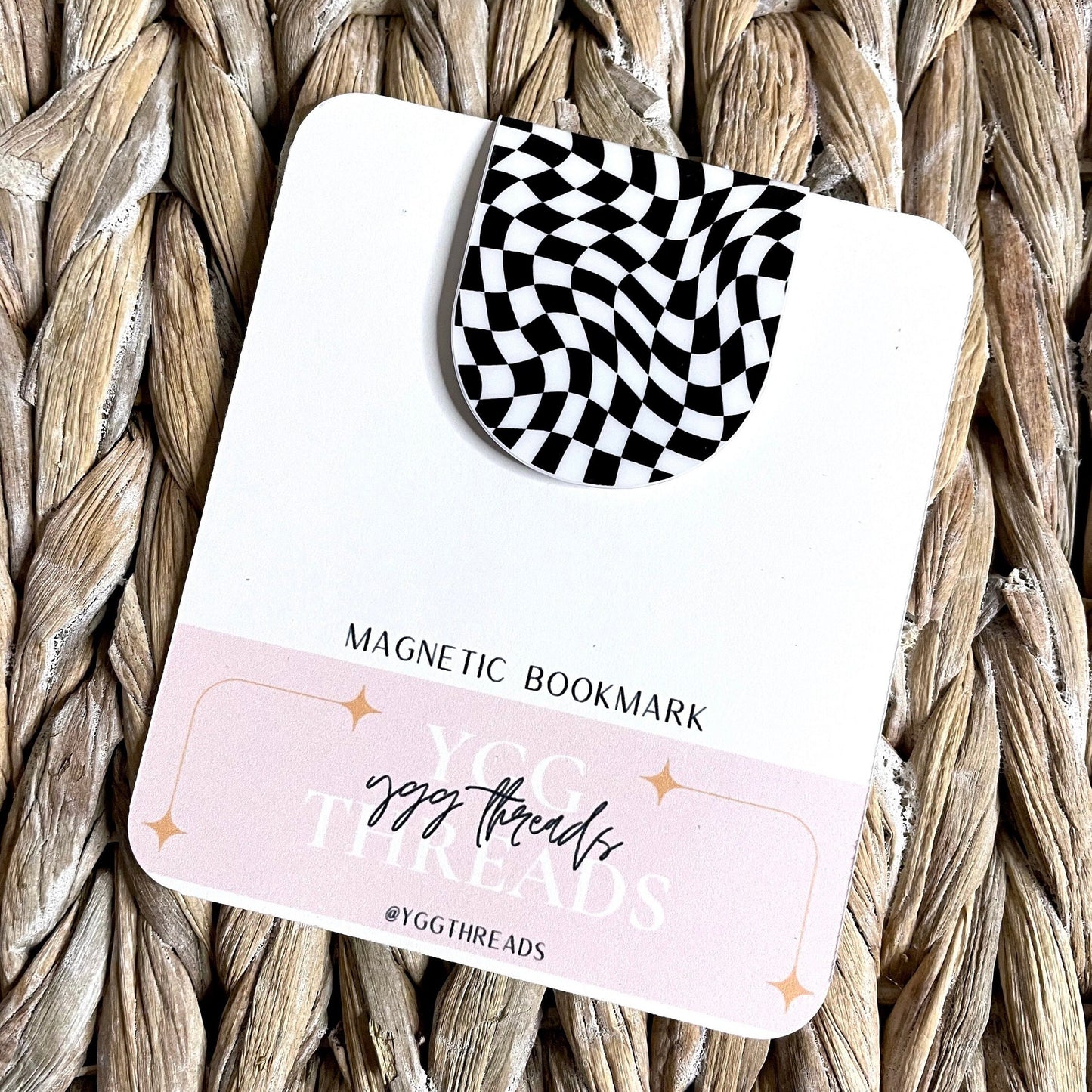 Black Wavy Groovy Checkered Magnetic Bookmark