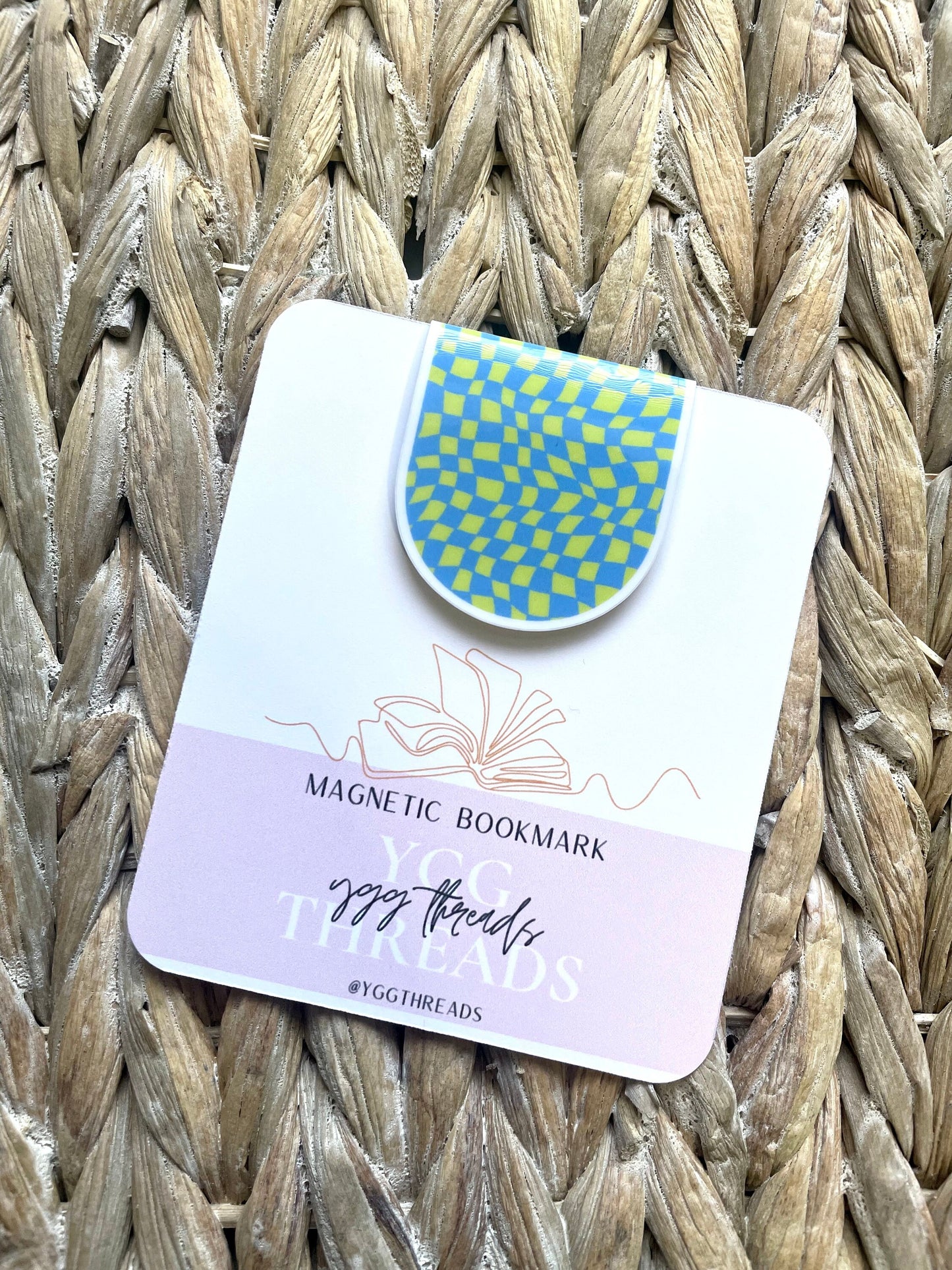 Green Blue Wavy Checkered Magnetic Bookmark