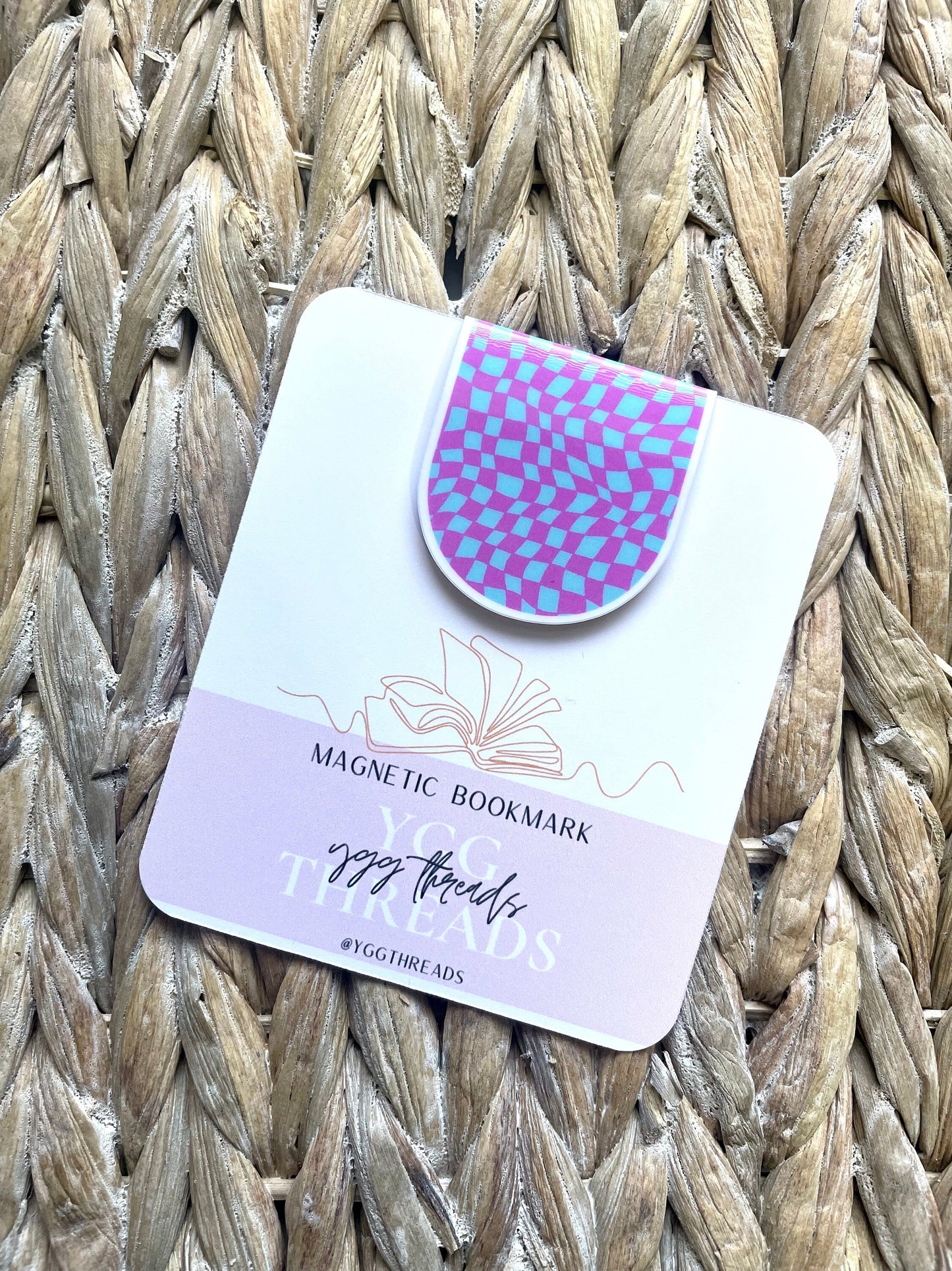Purple Blue Wavy Checkered Magnetic Bookmark
