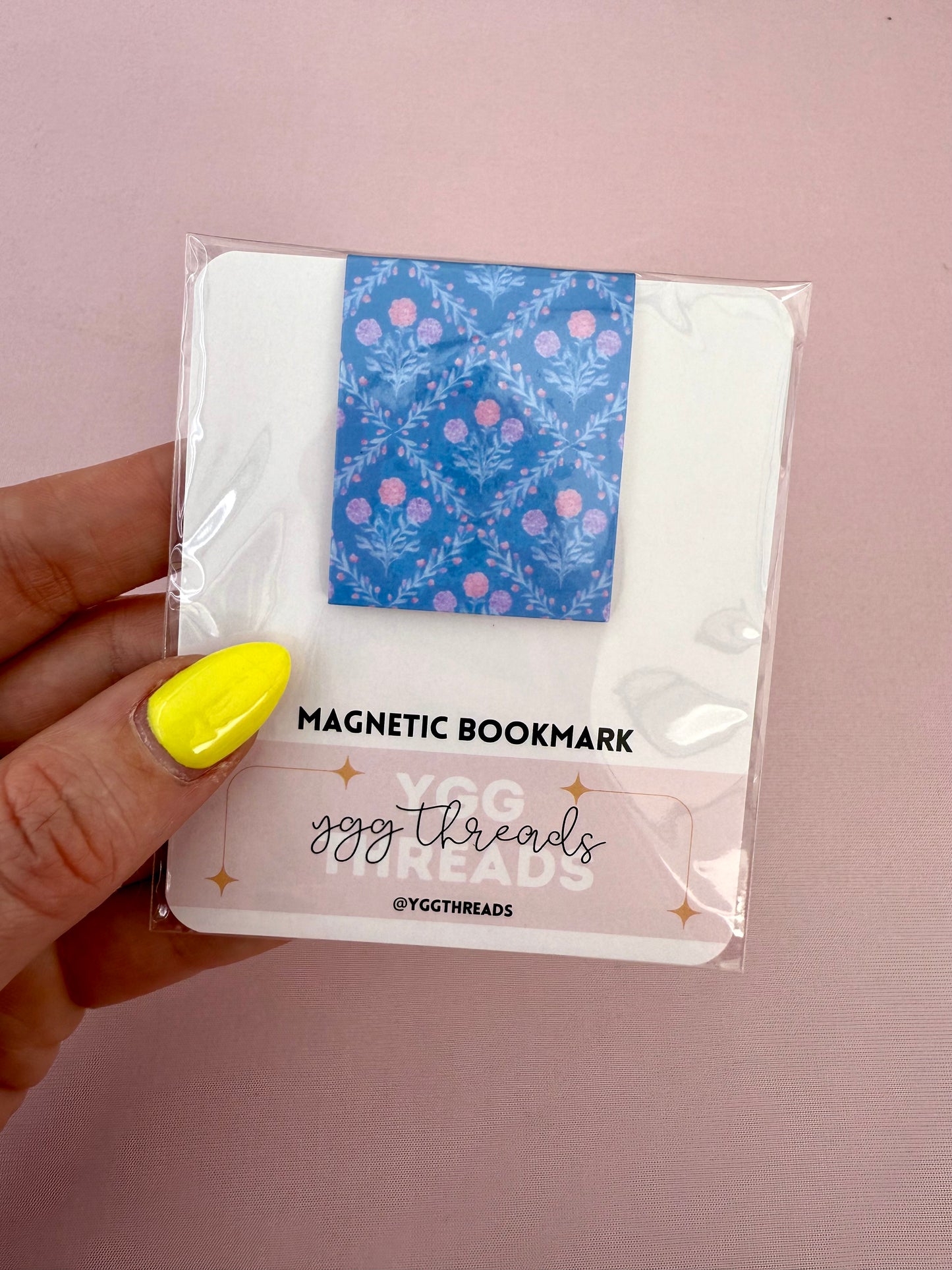 Blue Floral Trellis Magnetic Bookmark