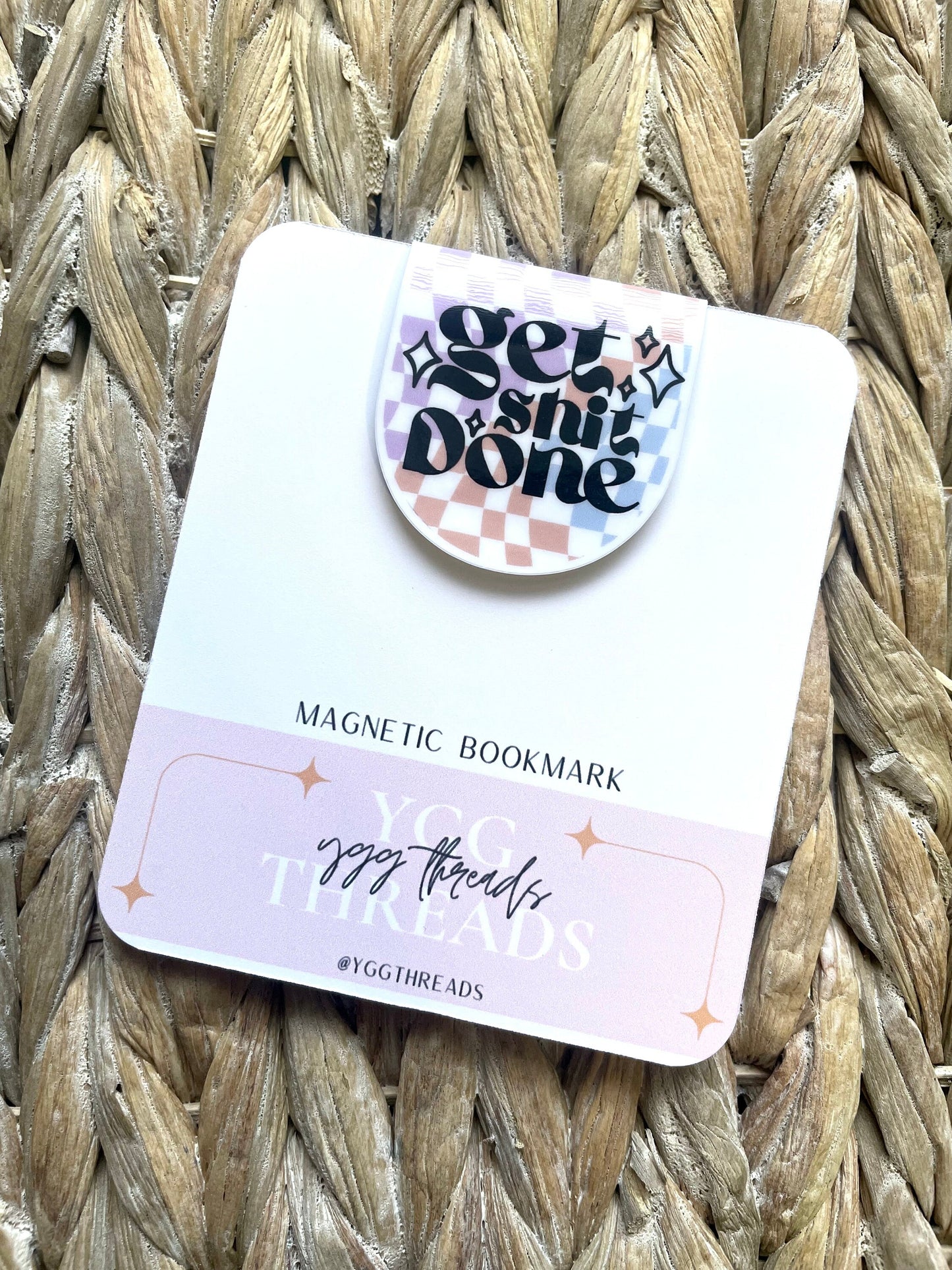 Get Shit Done Groovy Checkered Magnetic Bookmark