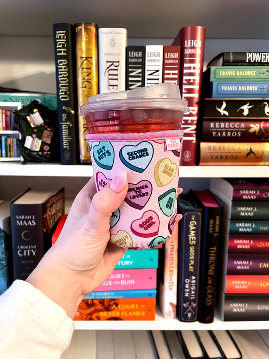 Candy Hearts Book Tropes Drink Sleeve