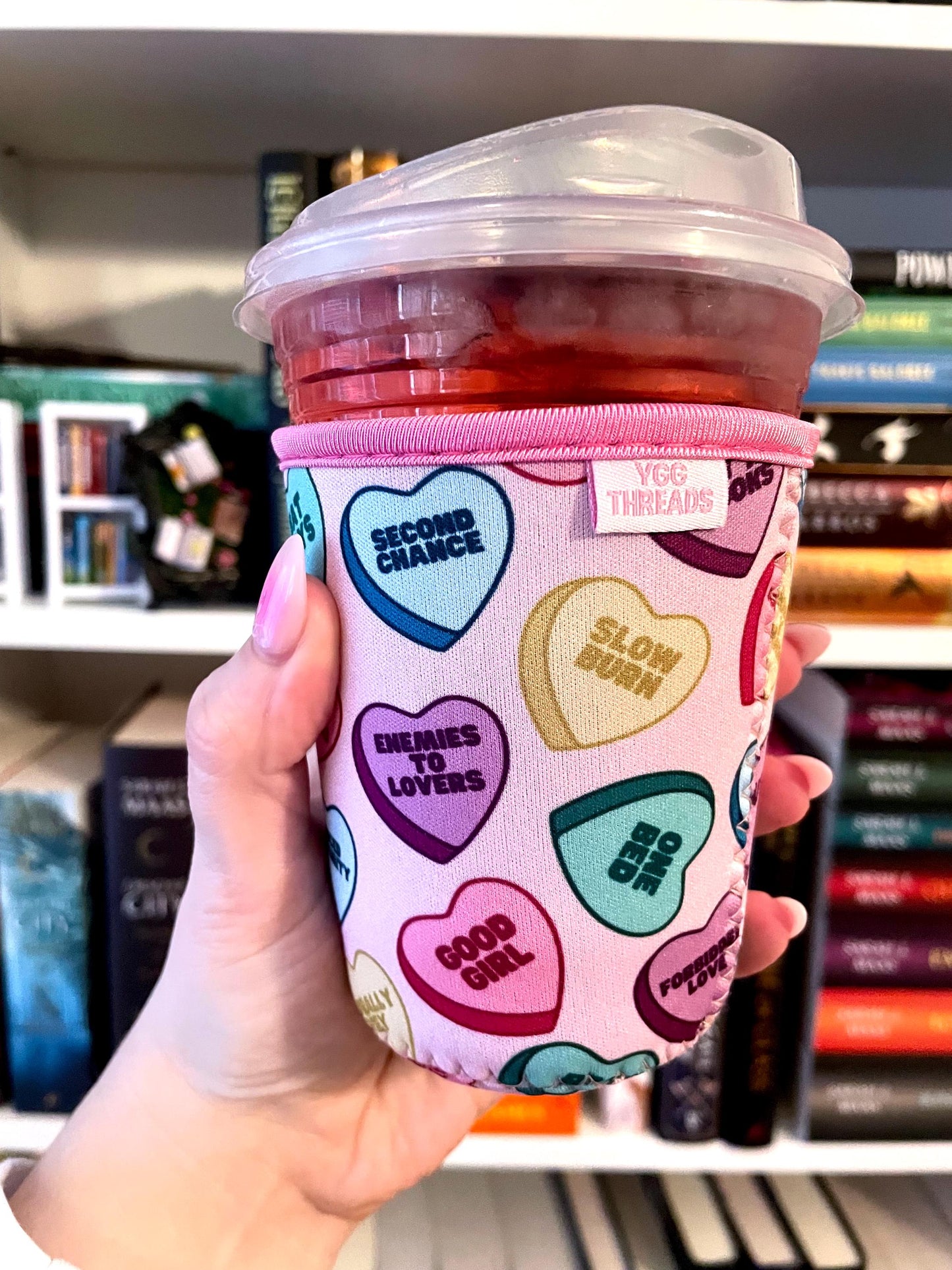 Candy Hearts Book Tropes Drink Sleeve