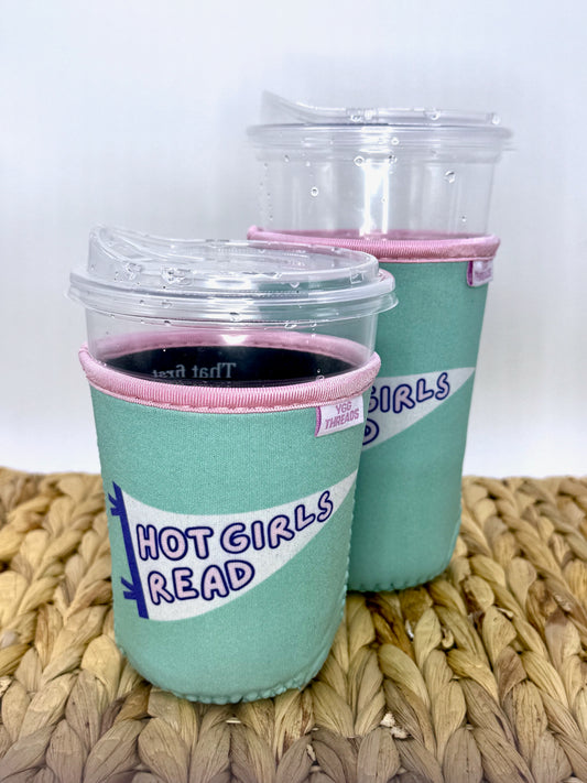 Mint Hot Girls Read Pennant Flag Drink Sleeve