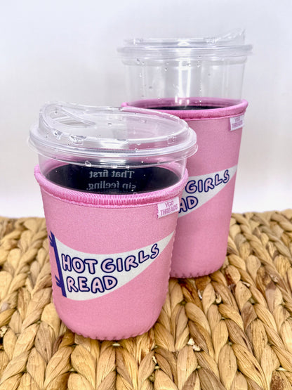 Pink Hot Girls Read Pennant Flag Drink Sleeve