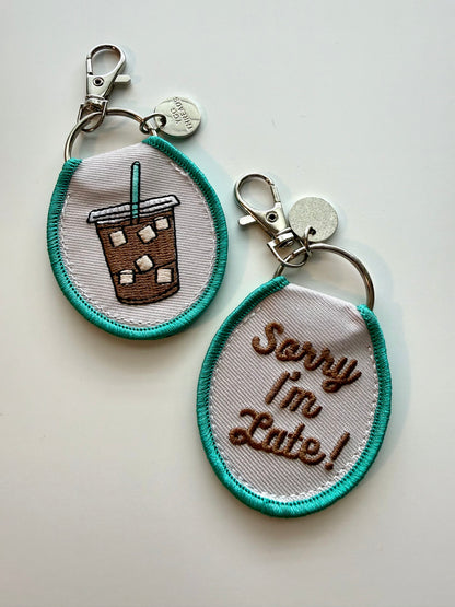 Sorry I'm Late Iced Coffee Keychain/ Bag Charm
