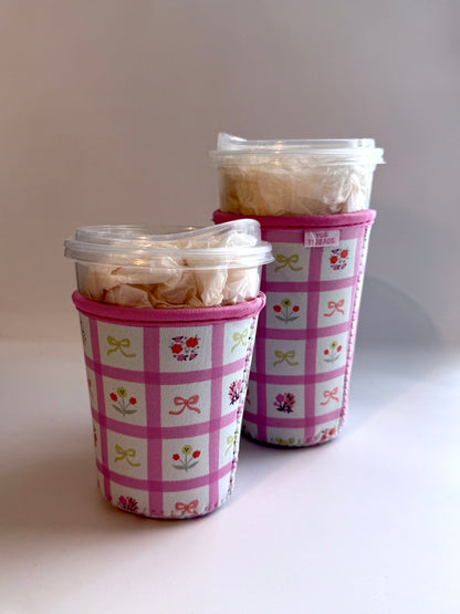 Pink Floral Gingham Drink Sleeve