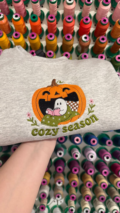 Cozy Season Pumpkin Ghost Reading Sweatshirt