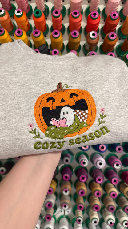 Cozy Season Pumpkin Ghost Reading Sweatshirt
