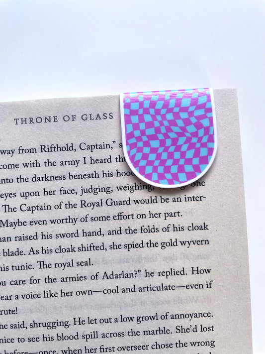 Purple Blue Wavy Checkered Magnetic Bookmark
