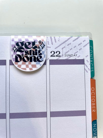 Get Shit Done Groovy Checkered Magnetic Bookmark