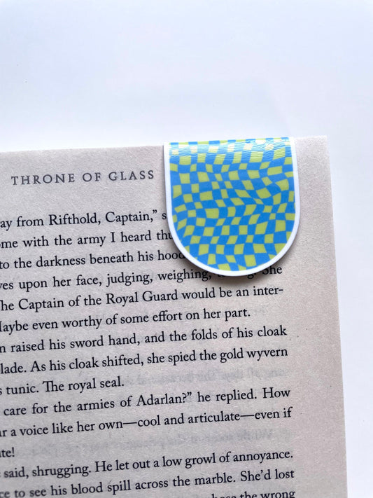 Green Blue Wavy Checkered Magnetic Bookmark